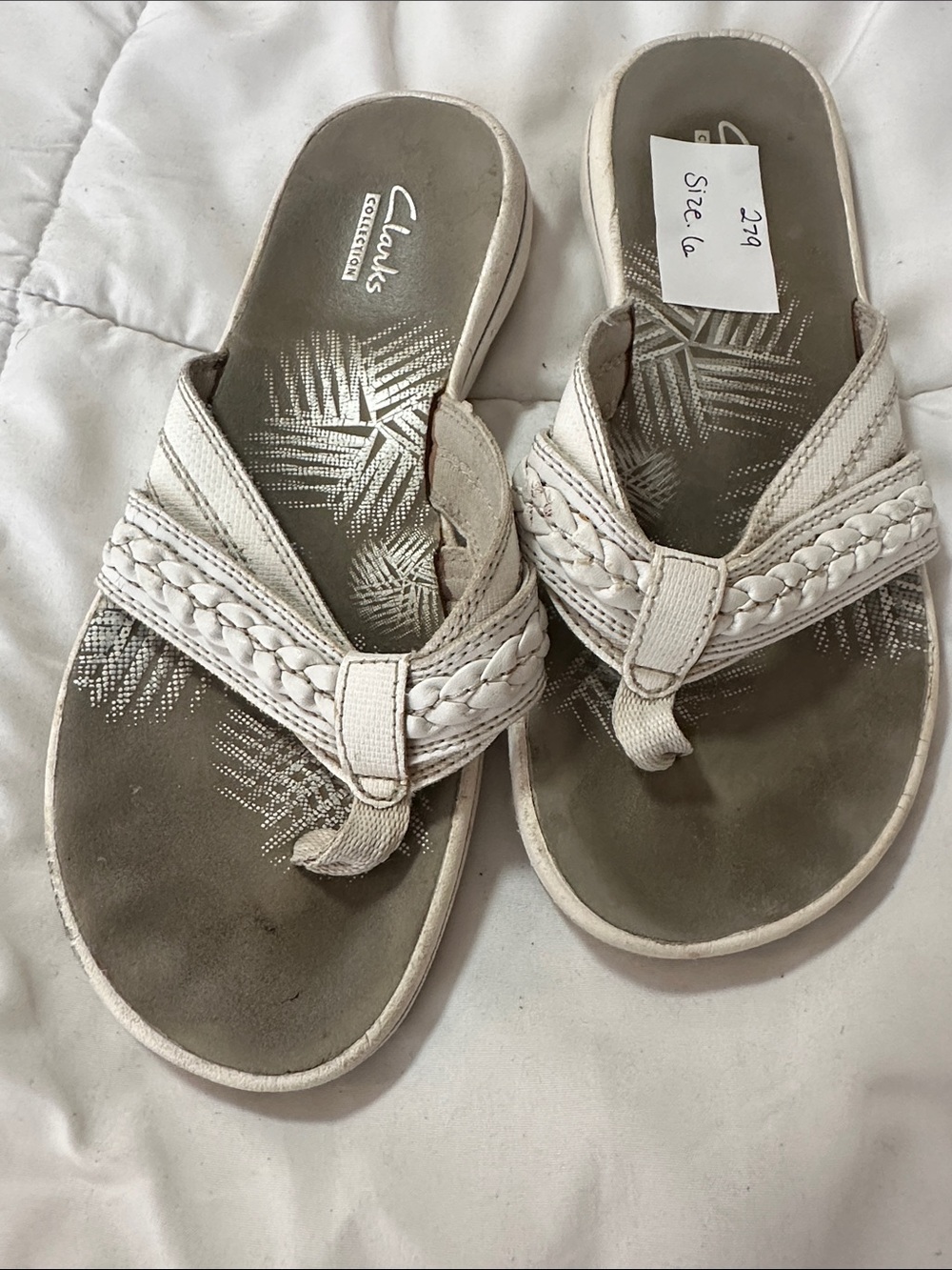 Clarks Women's Cream Braided Thong Sandals #279
